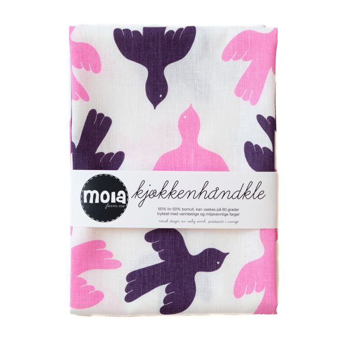 Hovedbilde Kjøkkenhåndkle FUGL lilla/rosa