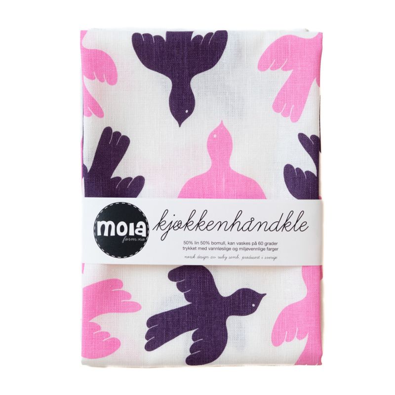 Kjøkkenhåndkle FUGL lilla/rosa
