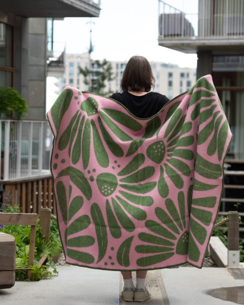 Ullpledd SOMMER rosa/gr&oslash;nn